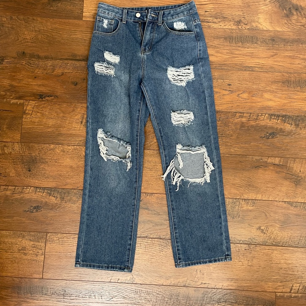 Ripped Denim Jeans for Shorter Legs